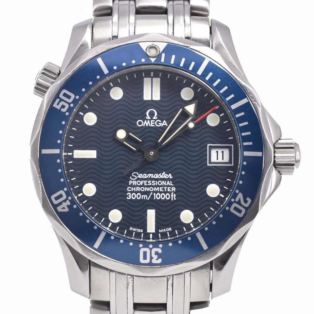 オメガ OMEGA 2551.80 シーマスター デイト 300m ブルー 自動巻き ユニセックス 良品 腕時計 E#148760