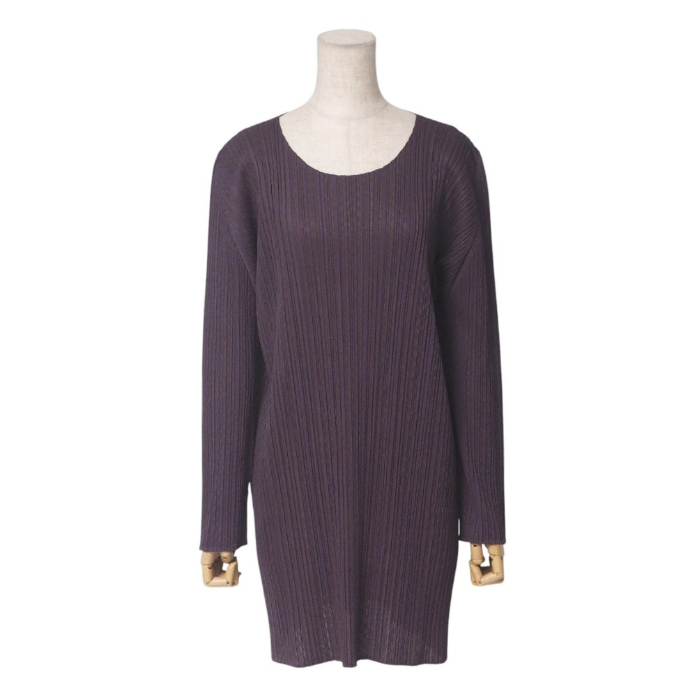 ■美品■PLEATS PLEASE ISSEY MIYAKE プリーツプリーズ イッセイミヤケ カットソー サイズ4 プリーツ 長袖 チュニック パープル 柄 ブランド古着【中古】20250428/RA4464