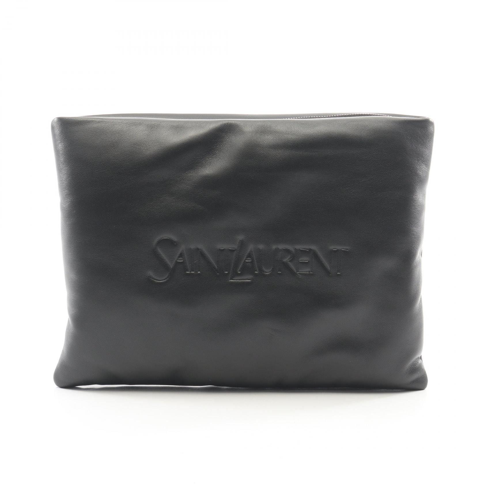 サンローランパリ SAINT LAURENT PARIS パフィー ポーチ セカンドバッグ クラッチバッグ バッグ レザー メンズ レディース ブラック系 779512 【中古】