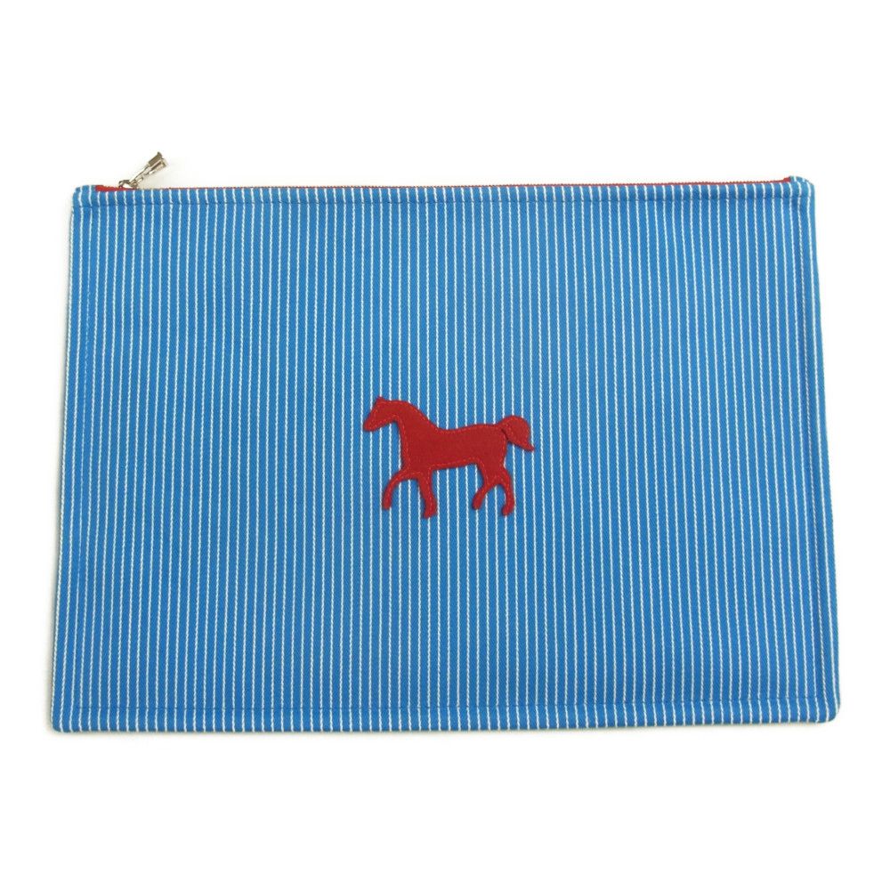 HERMES エルメス フラット ポーチ GM アズール【美品】【中古】