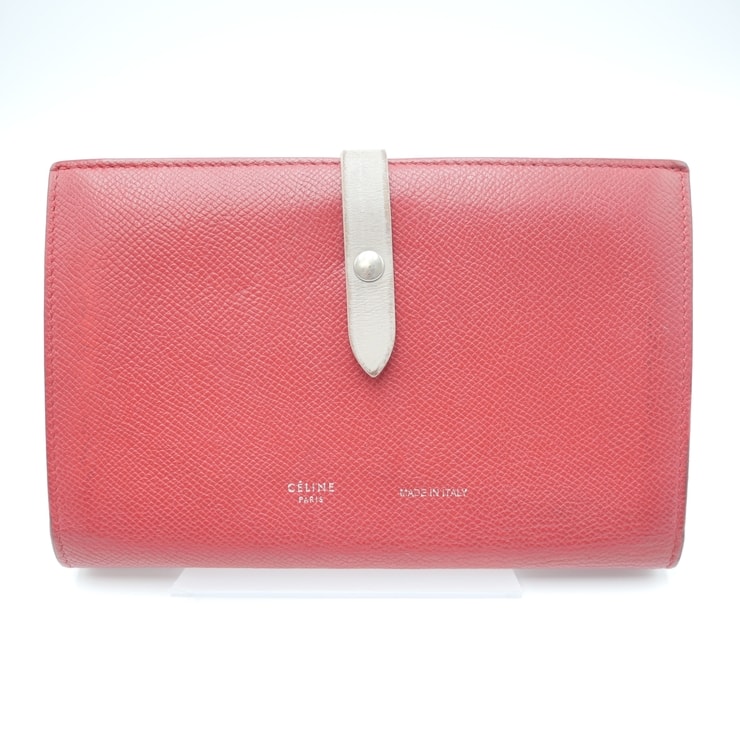 CELINE(セリーヌ)ヴィンテージ 二つ折り長財布 バイカラー レッド グレー レザー シルバー金具 レディース【中古】