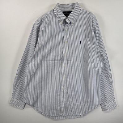 古着 ラルフローレン RALPH LAUREN 長袖シャツ ワンポイント ボタンダウンシャツ 刺繍 ロゴ 大きいサイズ 16 XL ホワイト ストライプ メンズ