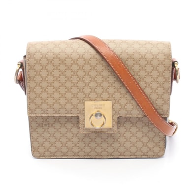 セリーヌ CELINE マカダム ショルダーバッグ バッグ PVCコーティングキャンバス レザー レディース ベージュ系 / ブラウン系 【中古】