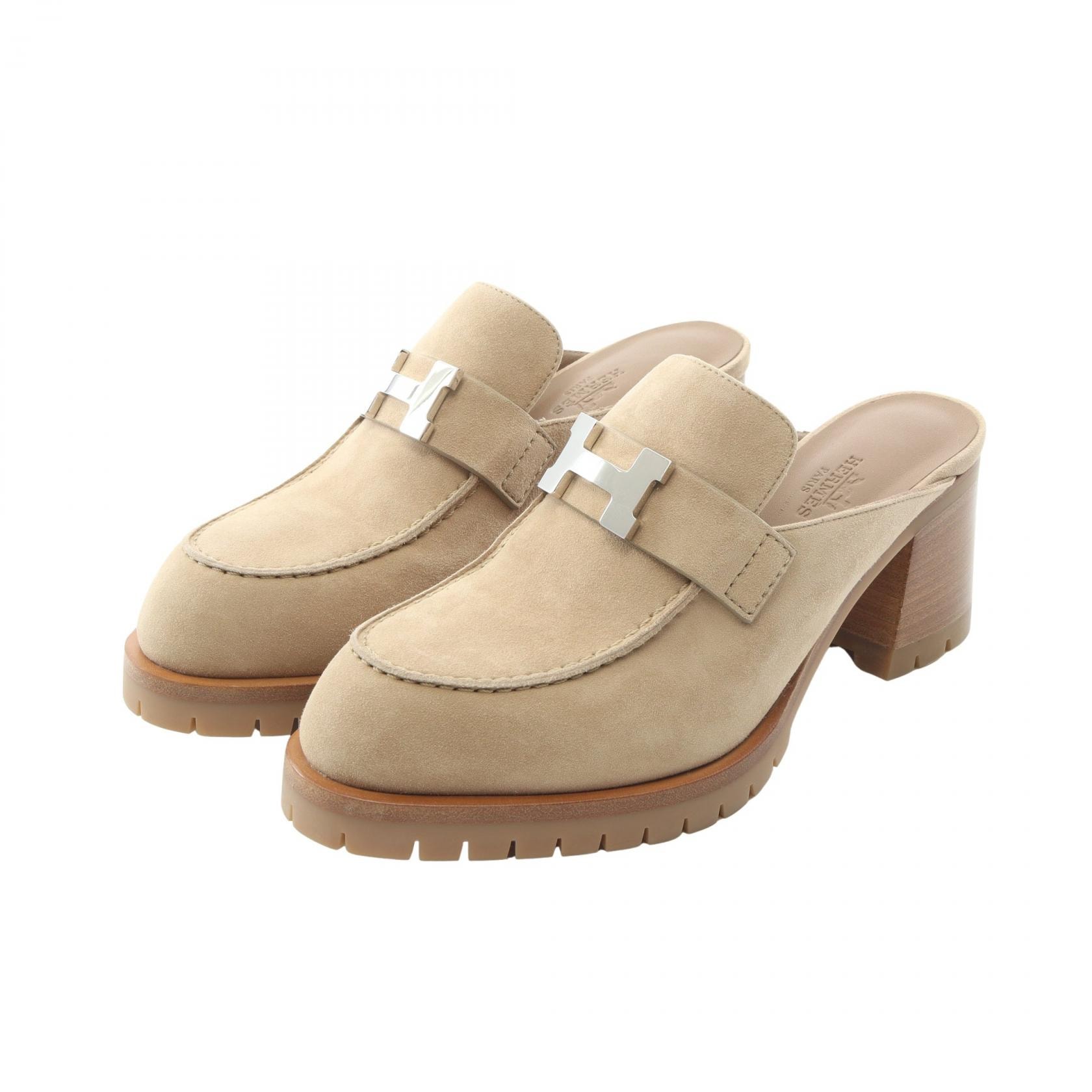 エルメス HERMES フロール ミュール 靴 スウェード ベージュ レディース ベージュ系 222058Z 【中古】