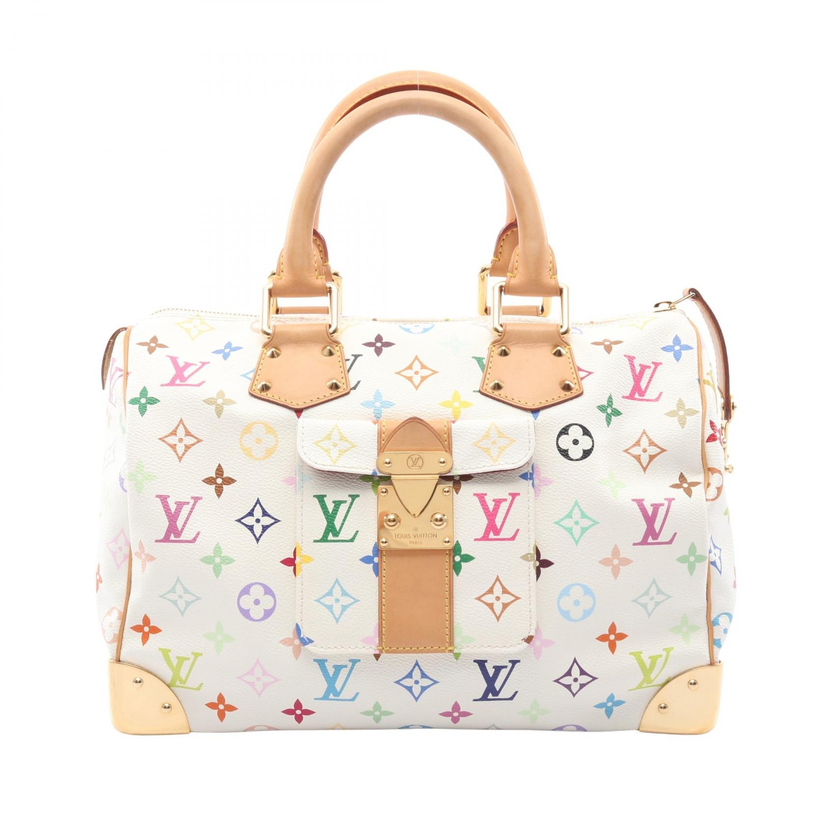 ルイ・ヴィトン LOUIS VUITTON スピーディ30 ハンドバッグ バッグ PVCコーティングキャンバス レザー モノグラム・マルチカラー ブロン レディース ホワイト系 M92643 【中古】