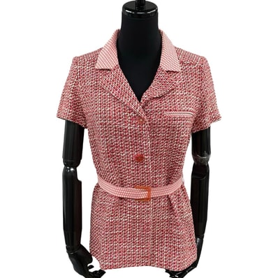 CHANEL シャネル ツイード ジャケット ココマーク ロゴ ボタン ウール アクリル コットン、ナイロン テーラードジャケット レッド
01a23