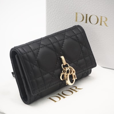 極美品 Christian Dior クリスチャンディオール カナージュ ラムスキン My Dior Aster キーケース S0983ONMJ キーケース ブラック ラムスキン レディース