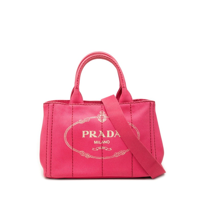 プラダ 三角ロゴプレート カナパ ミニ ハンドバッグ ショルダーバッグ 2WAY 1BG439 ピンク キャンバス レディース PRADA 【中古】