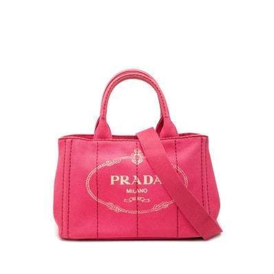 プラダ 三角ロゴプレート カナパ ミニ ハンドバッグ ショルダーバッグ 2WAY 1BG439 ピンク キャンバス レディース PRADA 【中古】