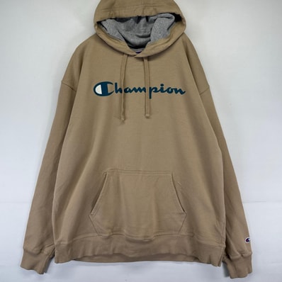 古着 チャンピオン Champion パーカー プルオーバー フーディー スウェット ロゴプリント 2XL ベージュ系 メンズ