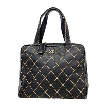 【6kc2019】シャネル ハンドバッグ ワイルドステッチ レザー ブラック ゴールド金具【中古】レディース