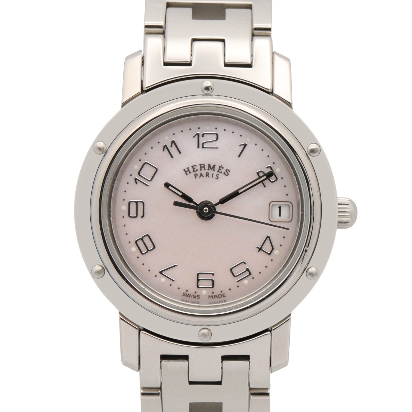 エルメス HERMES クリッパー ナクレ 腕時計 時計 ステンレススチール レディース ピンク系 ピンクシェル CL4.210 【中古】