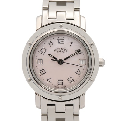 エルメス HERMES クリッパー ナクレ 腕時計 時計 ステンレススチール レディース ピンク系 ピンクシェル CL4.210 【中古】