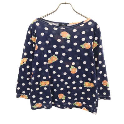 tricot COMME des GARCONS トリココムデギャルソン ドット オレンジ柄 7分袖 ボートネック カットソー S ネイビー