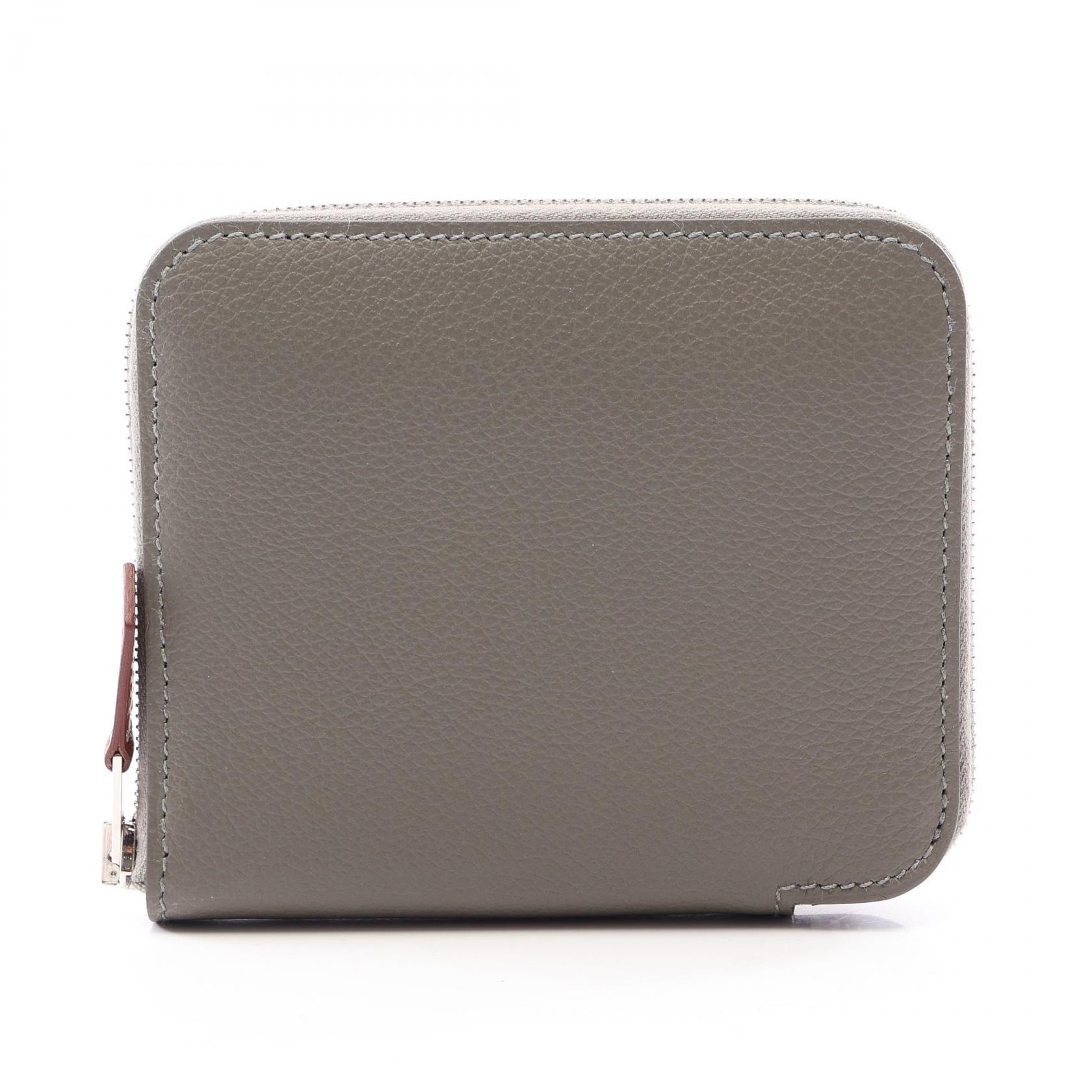 エルメス HERMES アザップコンパクト シルクイン ラウンド財布 財布 レザー エバーカラー エバーカラー グリメイヤー W刻印(2024年製造) レディース グレー系 【中古】