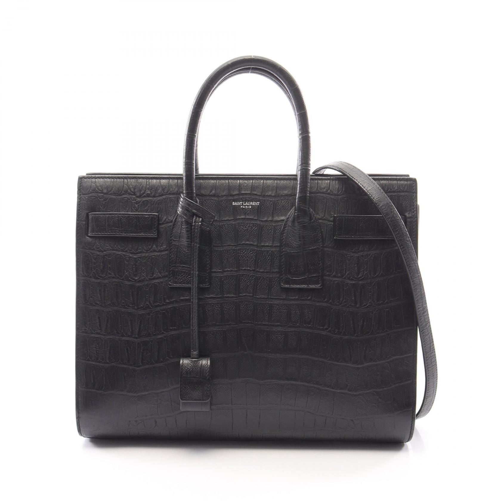 サンローランパリ SAINT LAURENT PARIS クラシック サック ド ジュール クロコ型押し 2WAY ハンドバッグ バッグ レザー レディース ブラック系 355153 【中古】