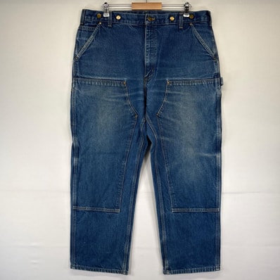 古着 カーハート Carhartt デニム パンツ ダブルニー ペインター 髭 ヒゲ ジーパン 大きいサイズ ワンポイント W40×L30 ブルー系 メンズ