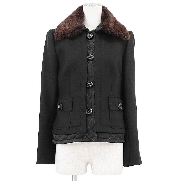 美品 ドルチェアンドガッバーナ ファー シルク × バージンウール レイヤード ライニング レオパード柄 ジャケット レディース ブラック 40 DOLCE&GABBANA