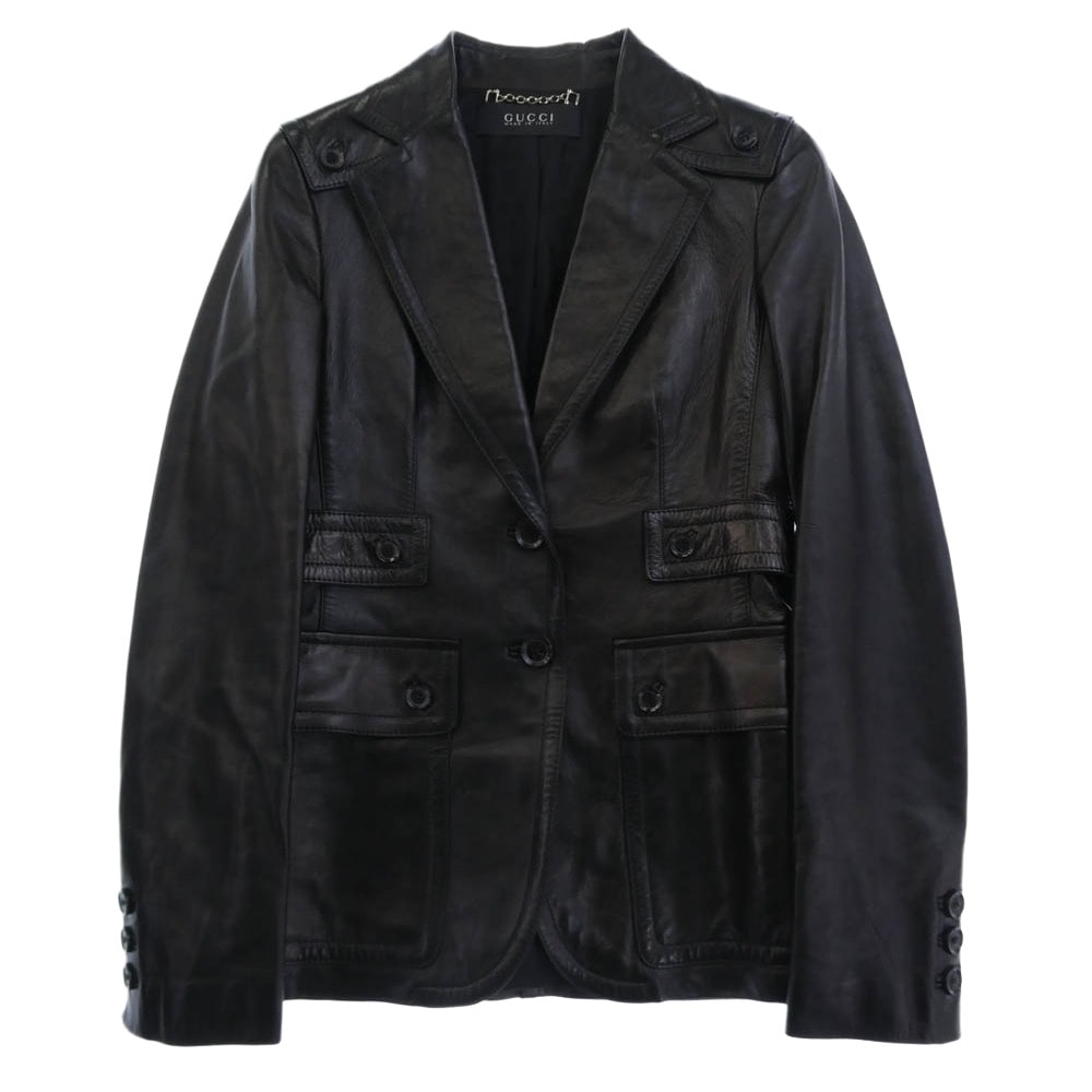 GUCCI グッチ レザージャケット レザー テーラードジャケット ブラック系 40【中古】