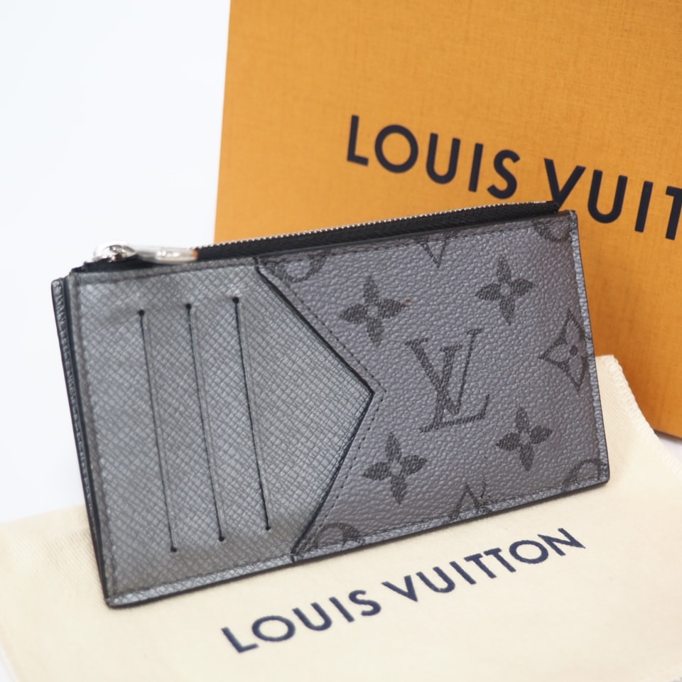 美品 LOUIS VUITTON ルイ・ヴィトン タイガラマ コイン カードホルダー M30839 コインケース シルバー グレー コーティングキャンバス レザー メンズ