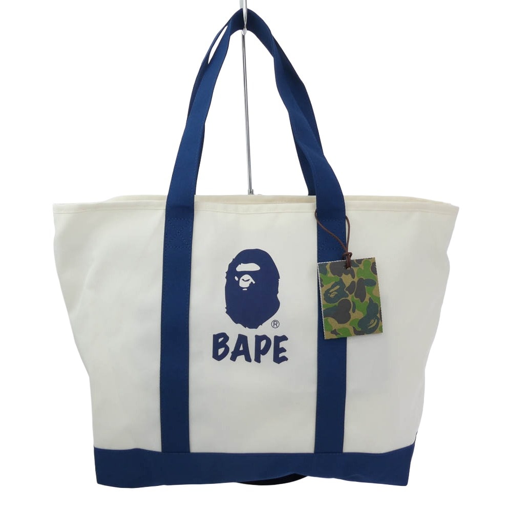A BATHING APE アベイシングエイプ トートバッグ 001GDM201001H BAPE ロゴ プリント トートバッグ オフホワイト系 M【極上美品】【中古】
