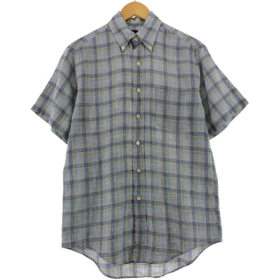 古着 ブルックスブラザーズ Brooks Brothers チェック柄 半袖 リネン ボタンダウンシャツ メンズS相当/eaa531570