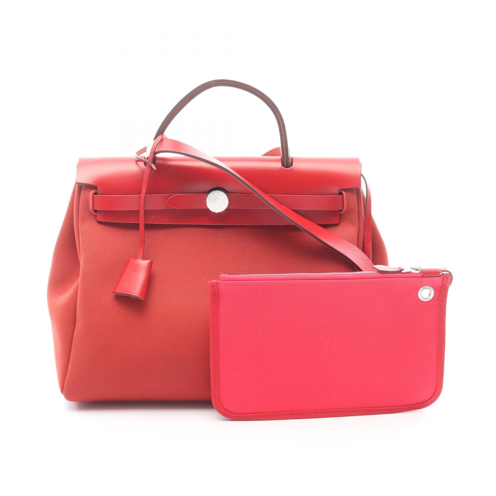 エルメス HERMES エールバッグジップPM 2WAY ハンドバッグ バッグ キャンバス レザー トワルオフィシエ / ヴァッシュハンター トワルオフィシエ ピンク Y刻印(2020年製造) レディース ボルドー系 / レッド系 /