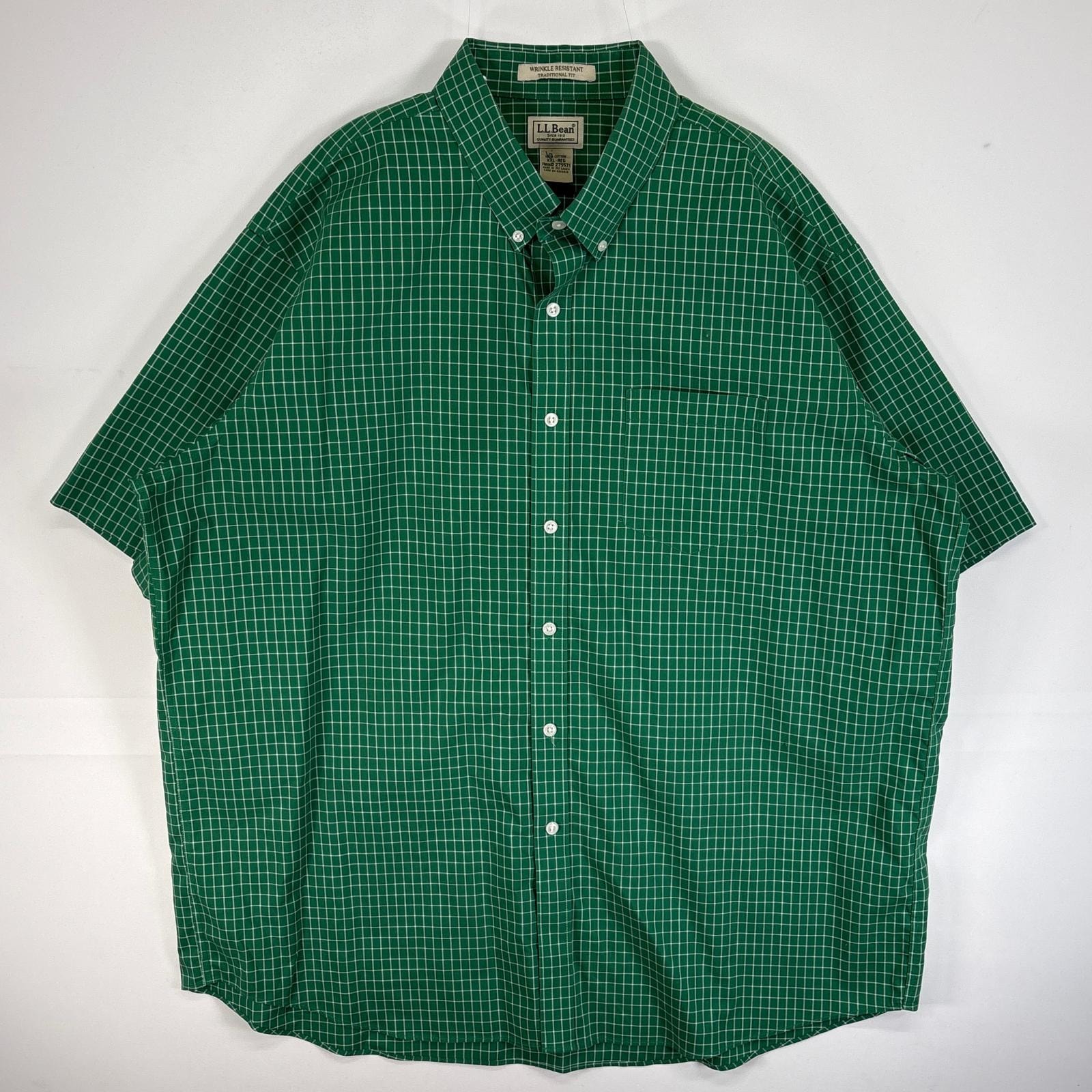 古着 エルエルビーン L.L.Bean 半袖シャツ 大きいサイズ ボタンダウン 胸ポケ 14041 グリーン チェック メンズ