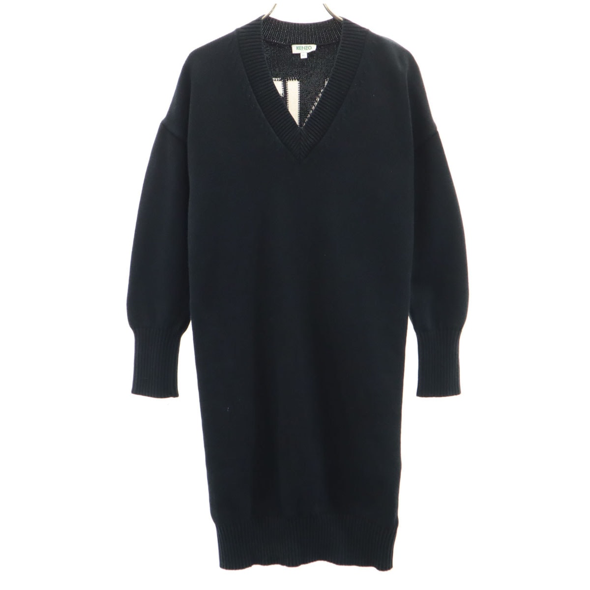 KENZO ケンゾー 長袖 Vネック ニット ワンピース XS ネイビー系