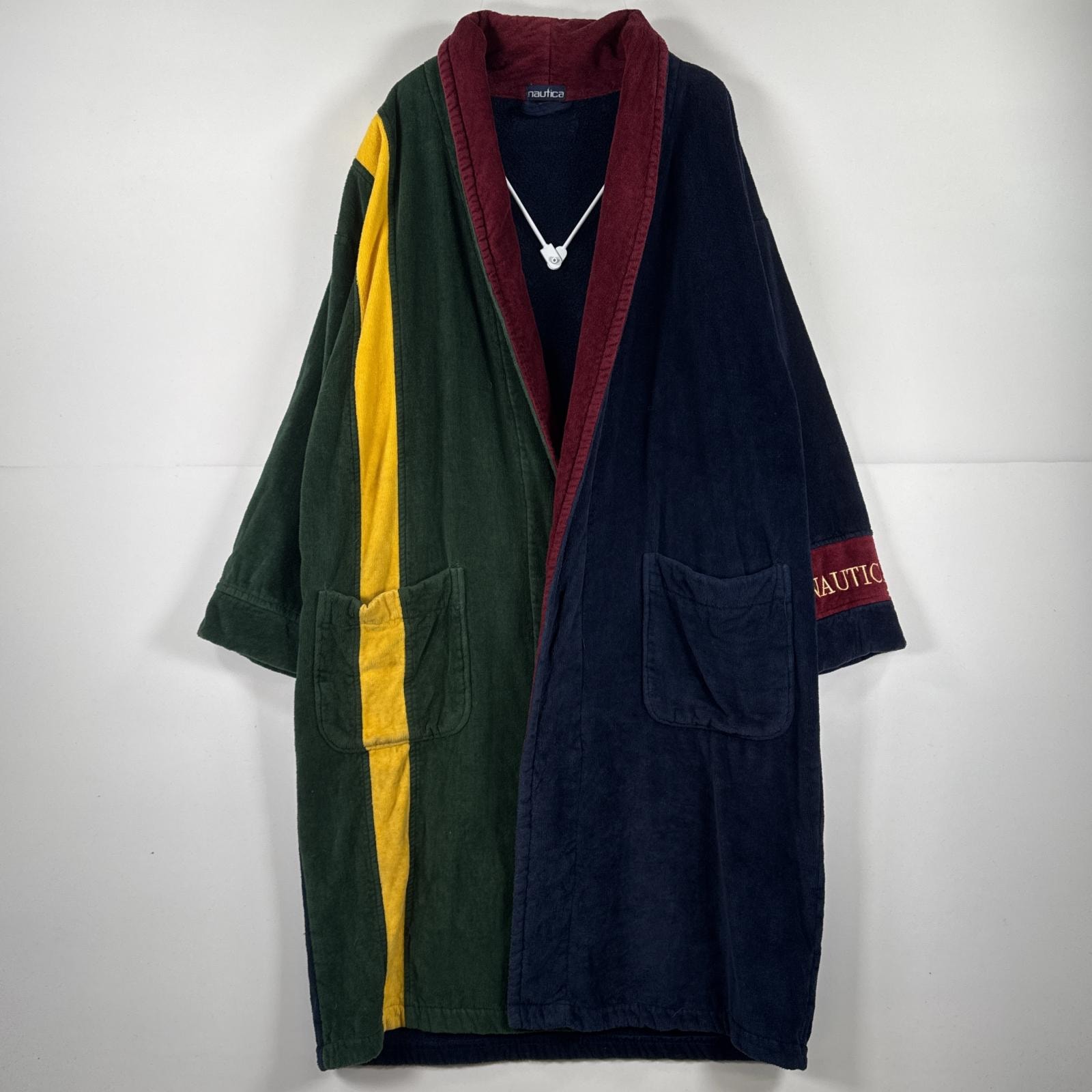 古着 90's/90年代 ノーティカ NAUTICA 長袖 ガウン・ルームローブコート パイル タオル地 ロング 袖ロゴ ONE size マルチカラー メンズ
