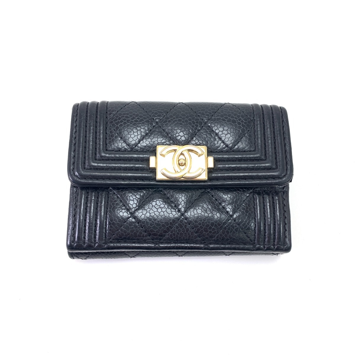 CHANEL シャネル ボーイシャネル スモール フラップ ウォレット コンパクト 三つ折り財布 キャビアスキン