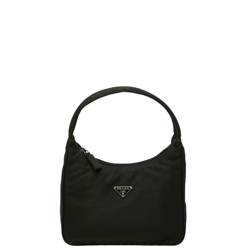 プラダ 三角ロゴプレート ハンドバッグ ブラック ナイロン レディース PRADA 【中古】