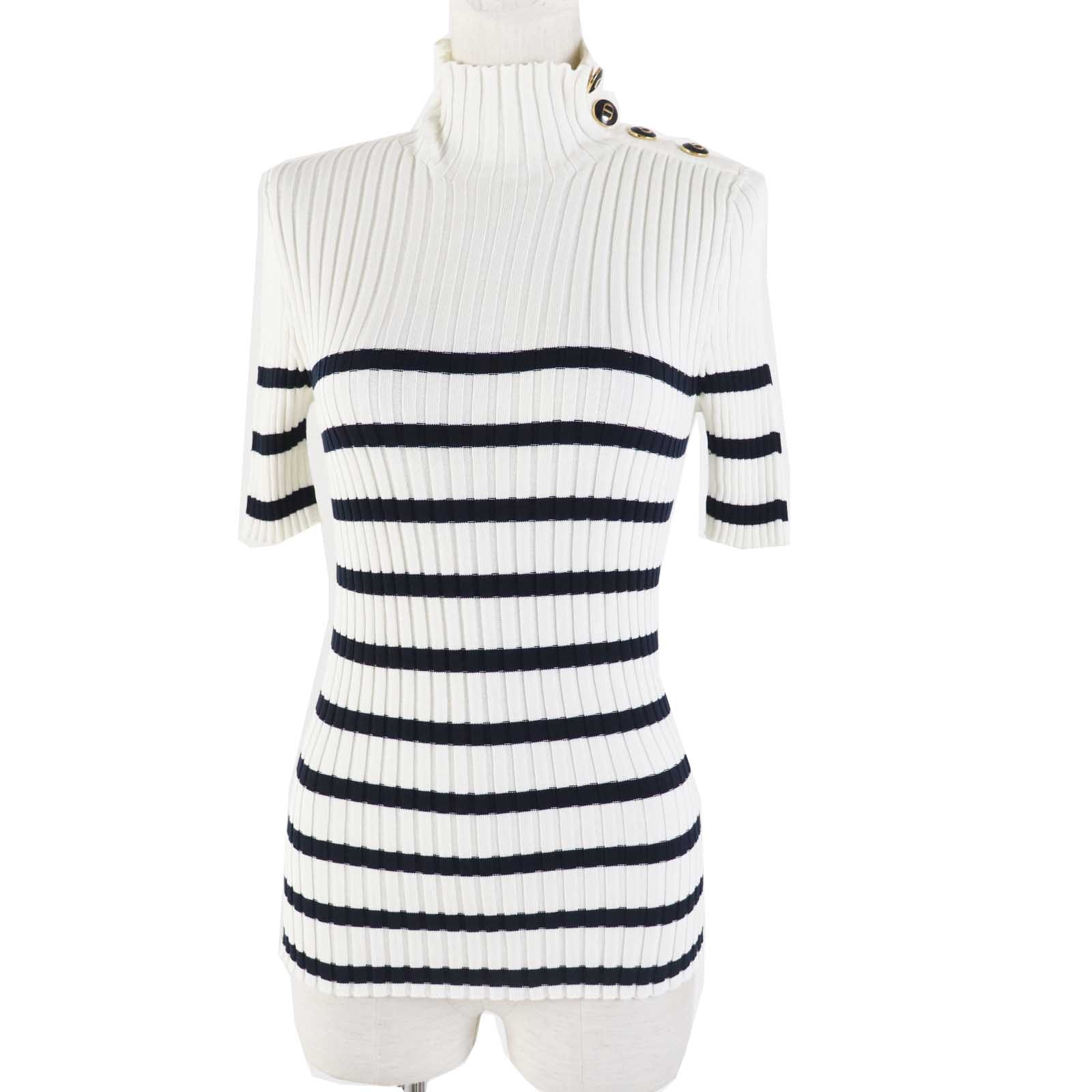 極美品 クリスチャンディオール
 半袖ニット ホワイト ブラック レディース 38 114S48AM725