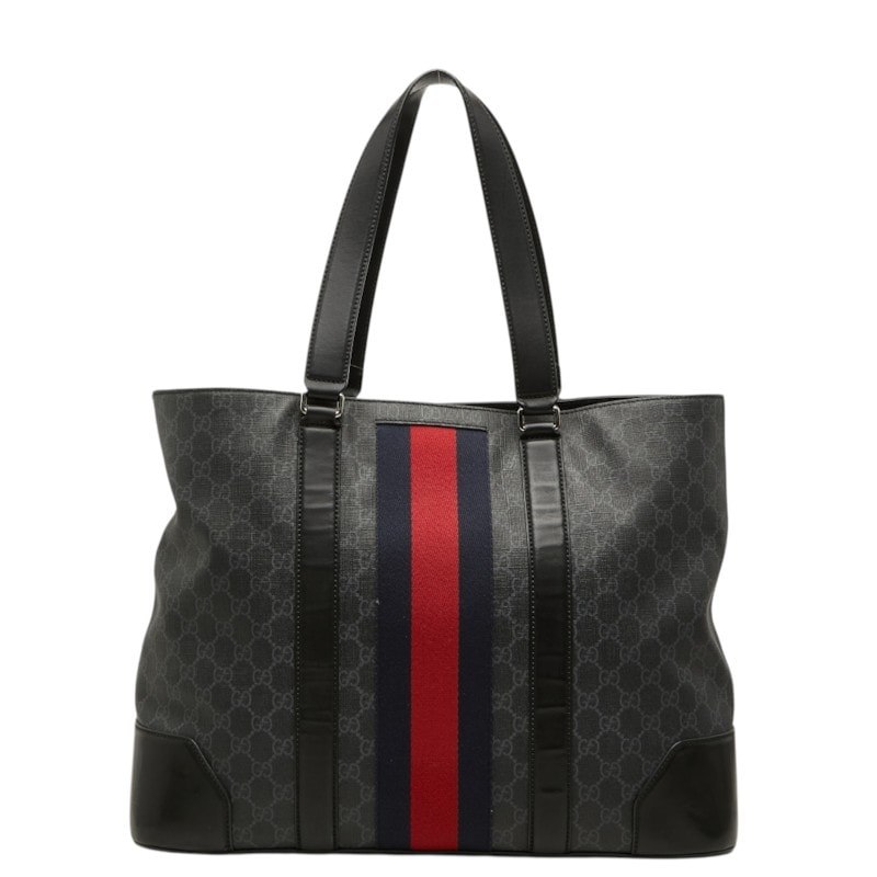 グッチ GGスプリーム シェリーライン トートバッグ 495560 ブラック グレー PVC レザー レディース GUCCI 中古