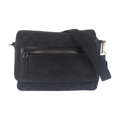 美品 GUCCI グッチ ブラック 黒 シルバー金具 GGキャンバス レザー/ ショルダーバッグ メッセンジャーバッグ 600669 【中古】
