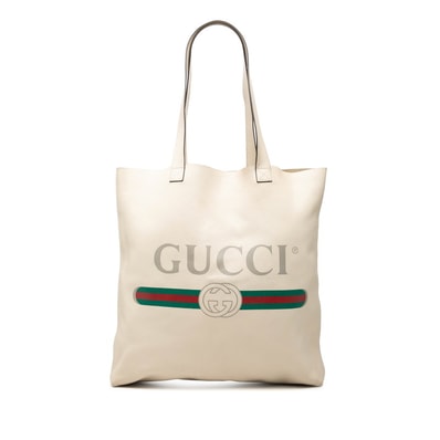 グッチ ロゴプリント トートバッグ ショルダーバッグ 572768 アイボリー ホワイト レザー レディース GUCCI 【中古】