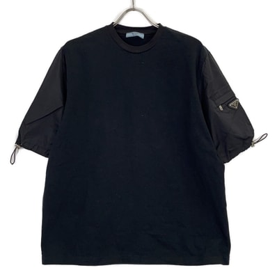 プラダ 135698 21年 ブラック Re Nylon 切替ナイロンスリーブ トライアングルロゴ Tシャツ XS