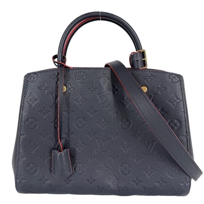 LOUIS VUITTON ルイヴィトン 2WAY モノグラムアンプラント モンテーニュMM ショルダーバッグ ハンドバッグ 肩掛け M42746 レザー ネイビー 紺 ゴールド金具 レディース【中古品】
