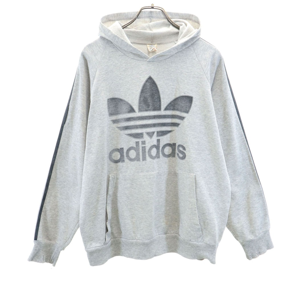 adidas アディダス 90s カナダ製 オールド トレフォイルロゴプリント 長袖 スウェットパーカー M グレー プルオーバー