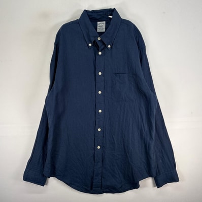 古着 ブルックスブラザーズ Brooks Brothers 長袖シャツ IRISH LINEN ボタンダウン REGENT L ネイビー系 無地 メンズ