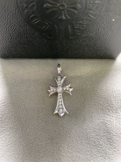 Chrome Hearts 18K Tiny CH Cross Fat Charm with Pave Diamond "White Gold"