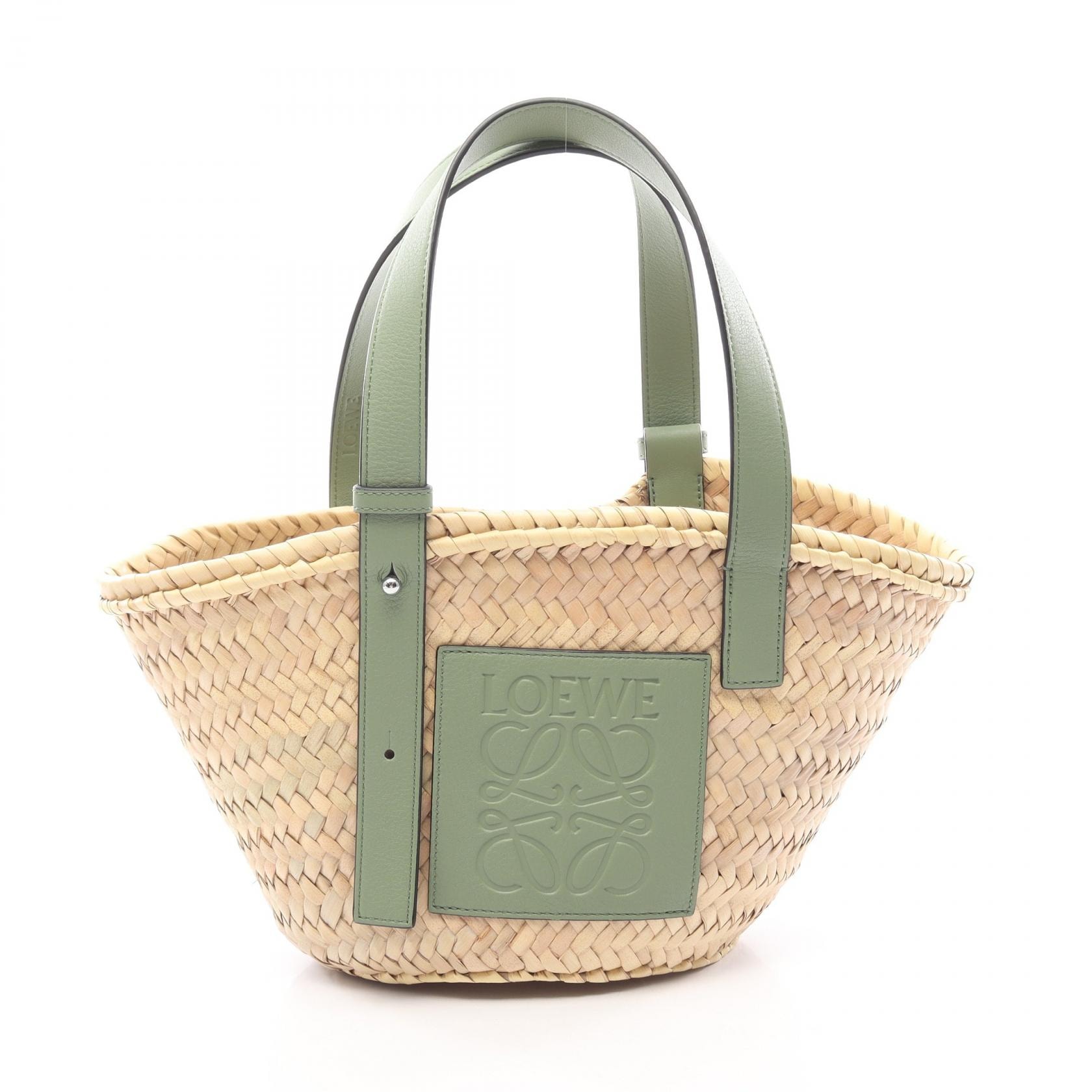 ロエベ LOEWE バスケットバッグ S スモール ハンドバッグ バッグ レザー ラフィア レディース ベージュ系 / グリーン系 【中古】
