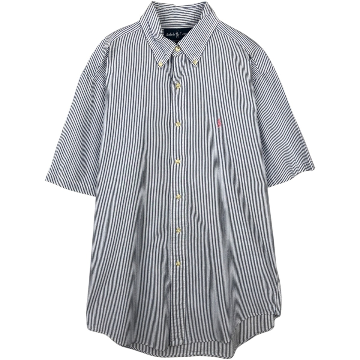 古着 ラルフローレン Ralph Lauren CLASSIC FIT シアサッカー 半袖 ボタンダウン ストライプシャツ メンズM相当/eaa644880