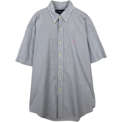 古着 ラルフローレン Ralph Lauren CLASSIC FIT シアサッカー 半袖 ボタンダウン ストライプシャツ メンズM相当/eaa644880