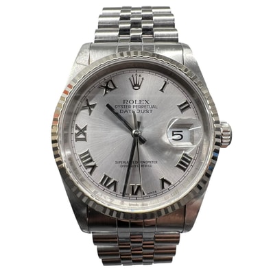 ROLEX ロレックス デイトジャスト 16234 WG SS グレーローマン文字盤 ホワイトゴールド ステンレススチール 自動巻き 19コマ 2010年7月サービス保証書付属 腕時計 メンズ Bランク 中古 鑑定済