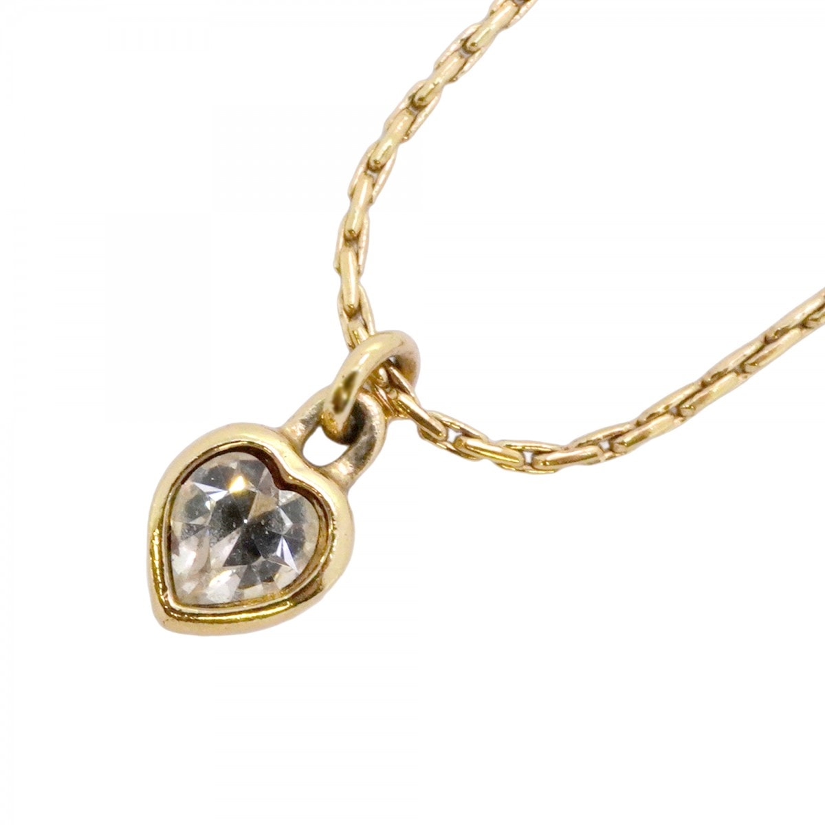 【6jcb0949-k】クリスチャンディオール ネックレス ハートモチーフ GPメッキ ラインストーン ゴールド【中古】レディース