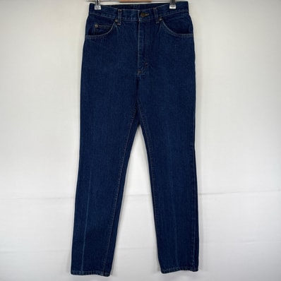 古着 リー Lee デニム パンツ ストレート ジッパーフライ ジーンズ ジーパン 5ポケット ワンポイントロゴ w30 L34 ブルー系 メンズ