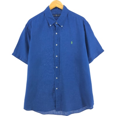 古着 ラルフローレン Ralph Lauren 半袖 リネン ボタンダウンシャツ メンズXL相当/eaa553974