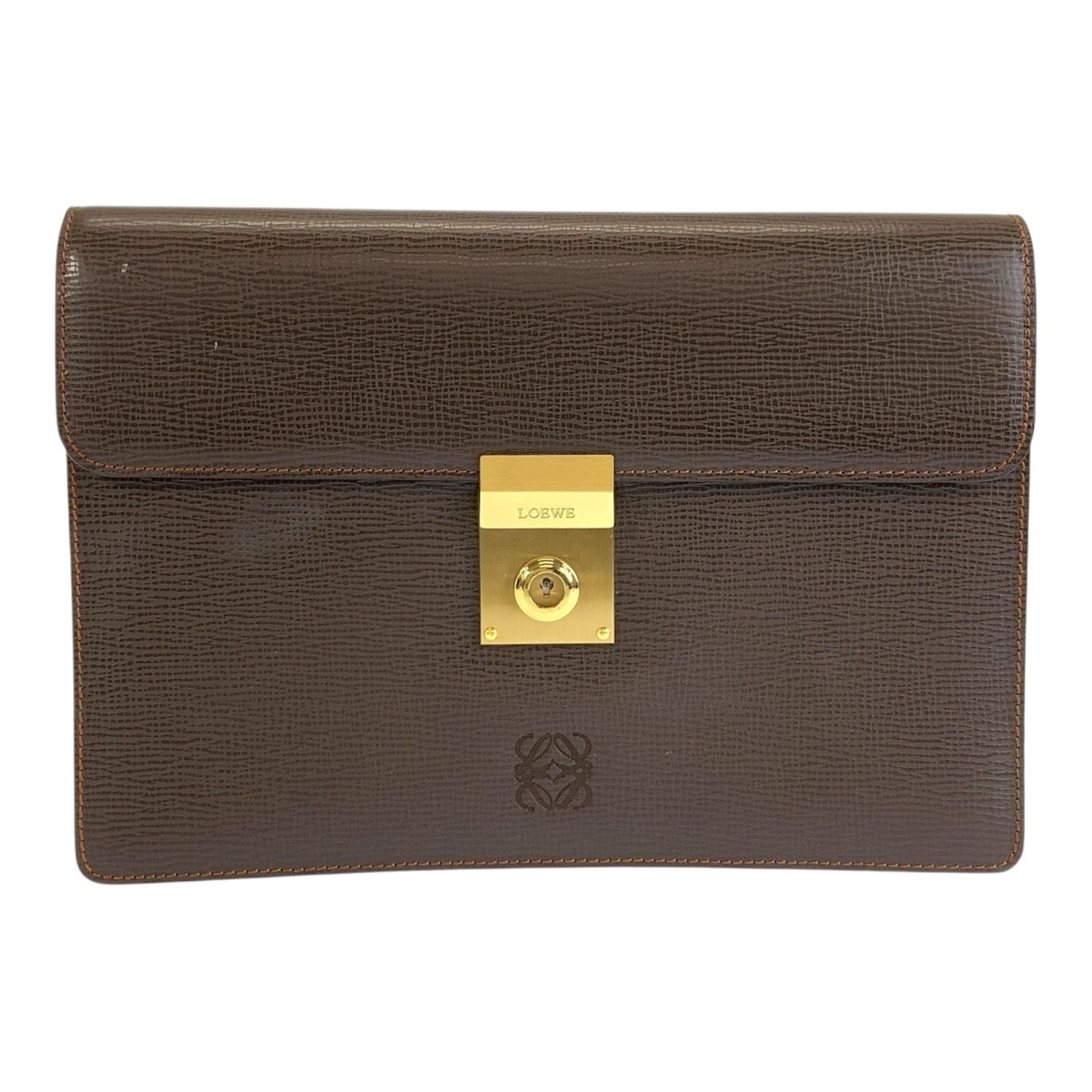 美品 LOEWE ロエベ アナグラム ブラウン ゴールド金具 レザー クラッチバッグ セカンドバッグ 604625 【中古】