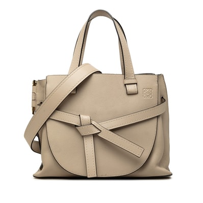ロエベ アナグラム ゲート ハンドバッグ ショルダーバッグ 2WAY ベージュ レザー レディース LOEWE 中古